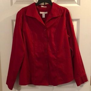 Chico’s red, button up collared shirt